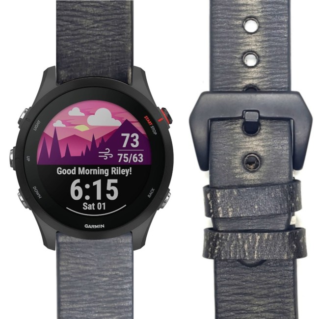 Estuyoya Correa cuero Garmin Forerunner 255 hecha a mano gris