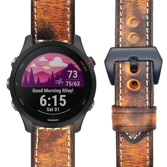 Estuyoya Correa cuero Garmin Forerunner 255 hecha a mano marrón