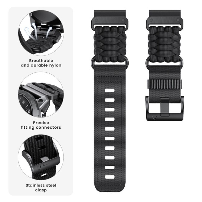 Estuyoya Correa nylon Paracord Garmin Quatix 7X Negro