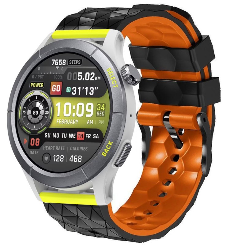 Estuyoya Correa silicona Geometric Amazfit Cheetah (Pro) (Round) Negro,Naranja