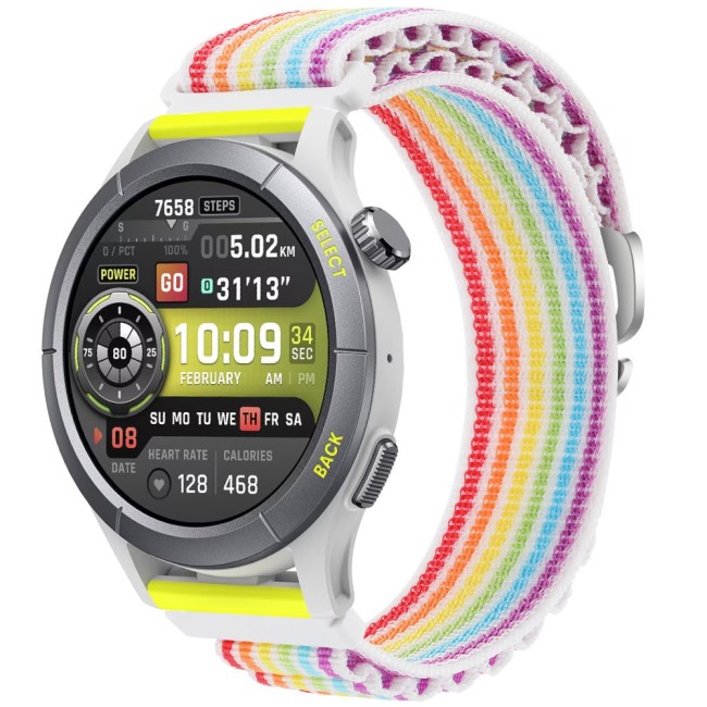 Estuyoya Correa loop nylon Amazfit Cheetah Rainbow White