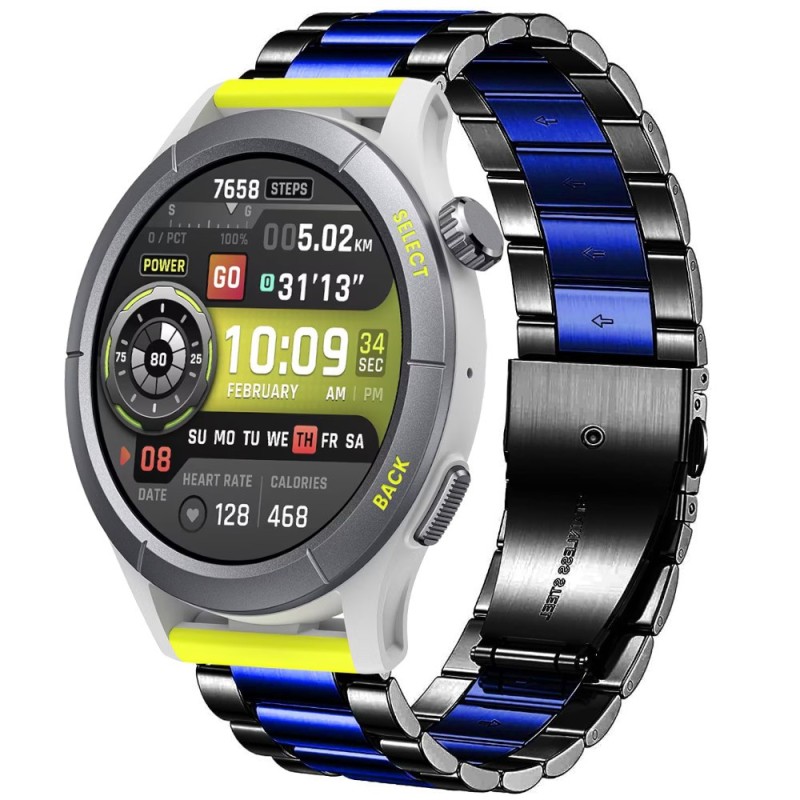 Estuyoya Correa metal acero Amazfit Cheetah (Pro) (Round) negro,azul