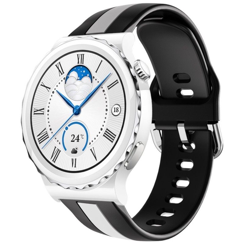 Estuyoya Correa silicona Raya Huawei Watch GT 3 Pro - 43mm Negro,Blanco