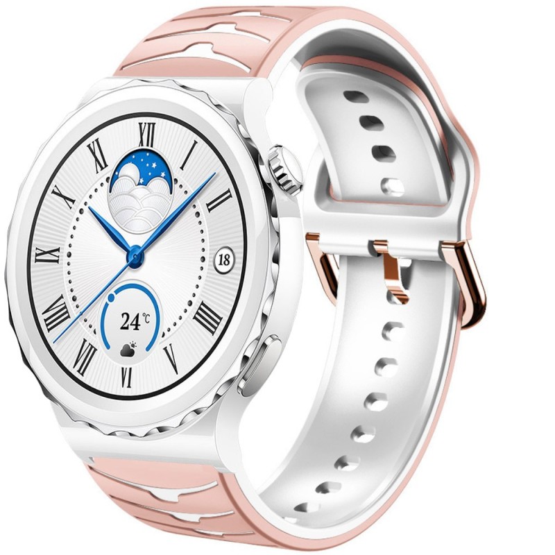 Estuyoya Correa silicona Ondas Huawei Watch GT 3 Pro - 43mm Rosa,Blanco