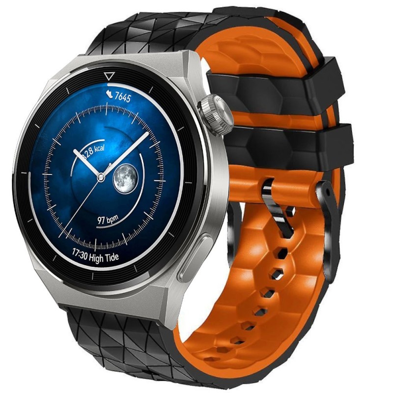 Estuyoya Correa silicona Geometric Huawei Watch GT 3 Pro - 46mm Negro,Naranja