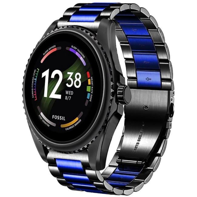 Estuyoya Correa metal acero Fossil Gen 5e - 44mm negro,azul