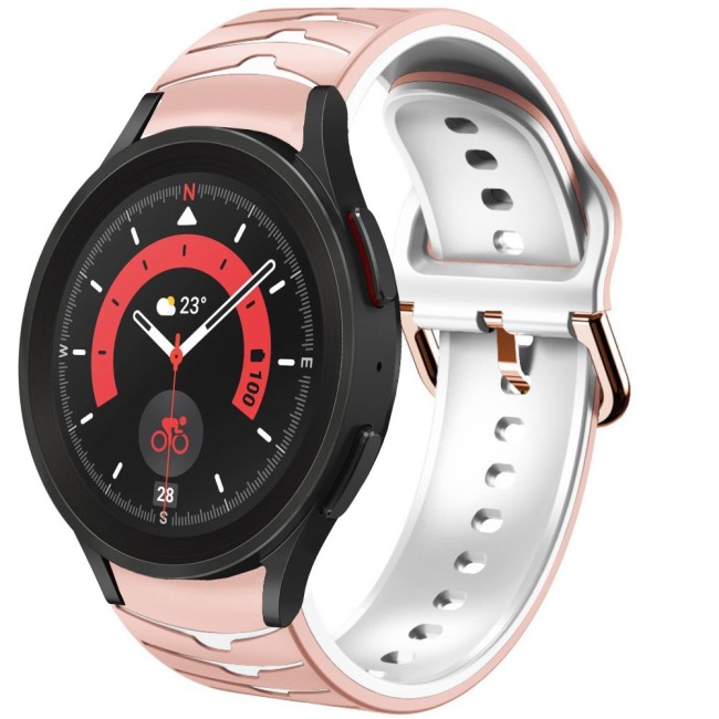 Estuyoya Correa silicona Ondas Samsung Galaxy Watch 5 - 44mm Rosa,Blanco