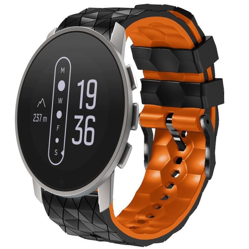 Estuyoya Correa silicona Geometric Suunto 9 Peak Negro,Naranja