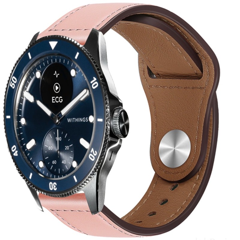 Estuyoya Correa cuero Bucle Withings Scanwatch Horizon rosa