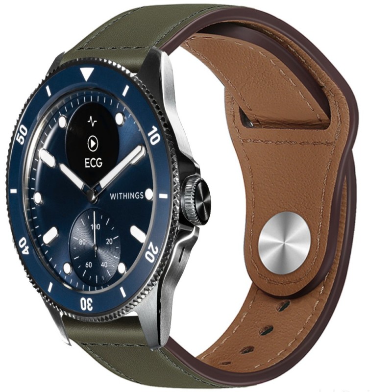 Estuyoya Correa cuero Bucle Withings Scanwatch Horizon verde oliva