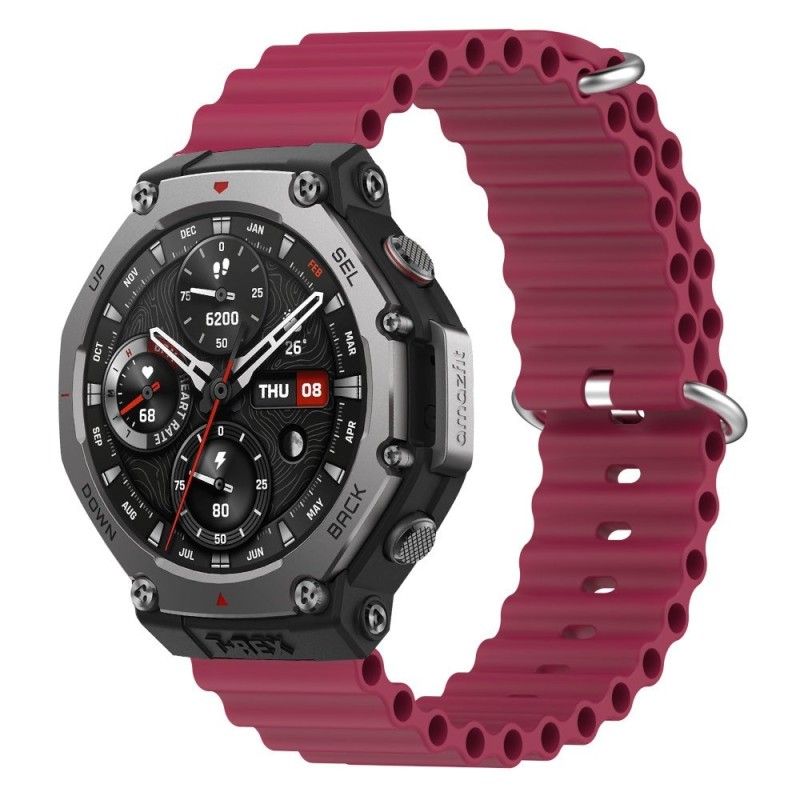 Estuyoya Correa silicona Ocean Amazfit T-Rex 3 rojo vino