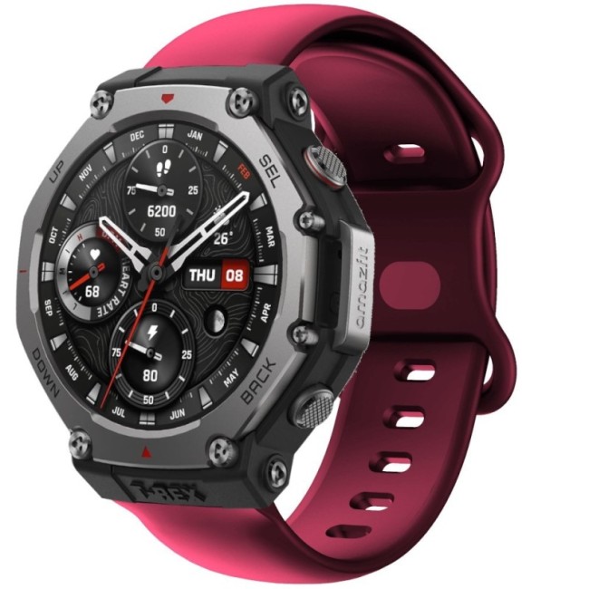 Estuyoya Correa silicona Doble Cierre Amazfit T-Rex 3 Rojo Vino