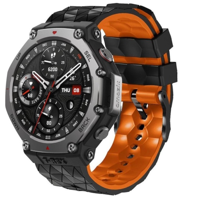 Estuyoya Correa silicona Geometric Amazfit T-Rex 3 Negro,Naranja