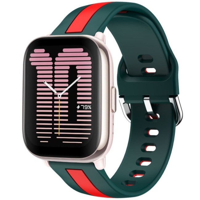 Estuyoya Correa silicona Raya Amazfit Active 42mm Verde,Rojo